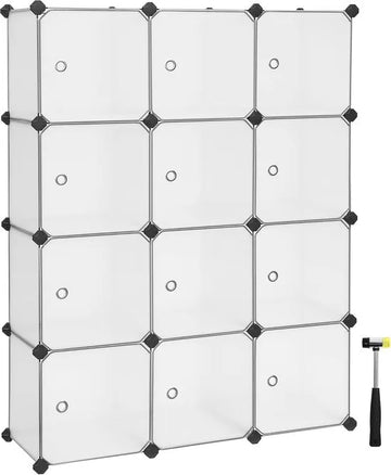 FurnStar - Reksysteem - schoenenrek - set van 12 kubussen - kledingkast van kunststof - met deuren - steekrek - opslag van kleding - schoenen en boeken - eenvoudige montage - wit