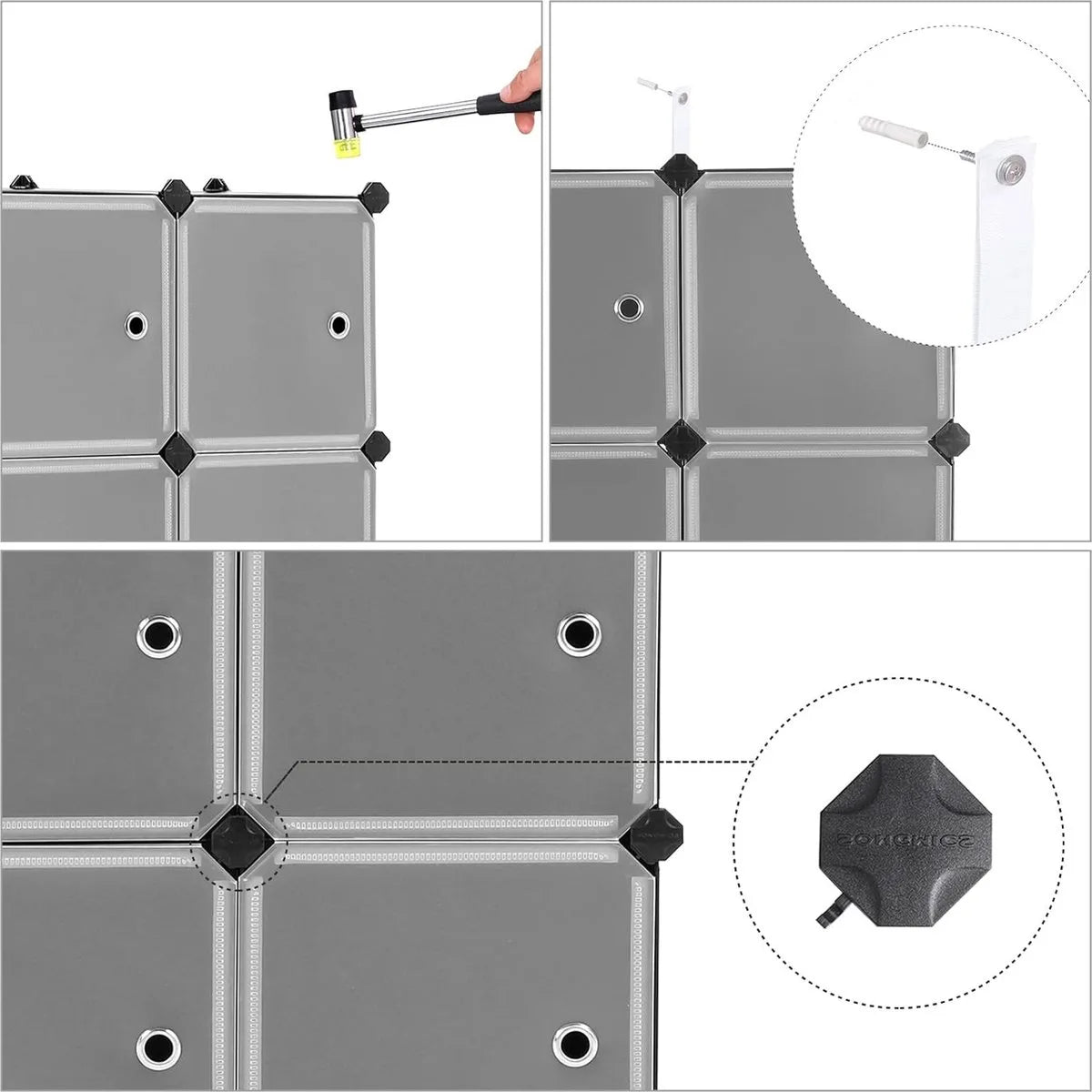 FurnStar - Reksysteem - schoenenrek - set van 12 kubussen - kledingkast van kunststof - met deuren - steekrek - opslag van kleding - schoenen en boeken - eenvoudige montage - zwart