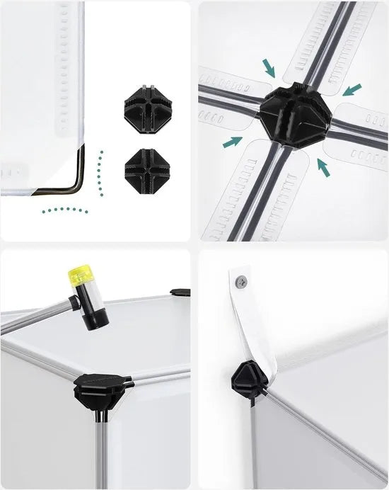 FurnStar - Reksysteem - schoenenrek - set van 16 kubussen - kledingkast van kunststof - met deuren - steekrek - opslag van kleding - schoenen en boeken - eenvoudige montage - wit