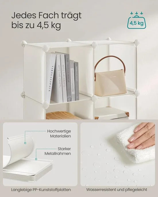FurnStar - Reksysteem - schoenenrek - set van 16 kubussen - kledingkast van kunststof - met deuren - steekrek - opslag van kleding - schoenen en boeken - eenvoudige montage - crème-wit