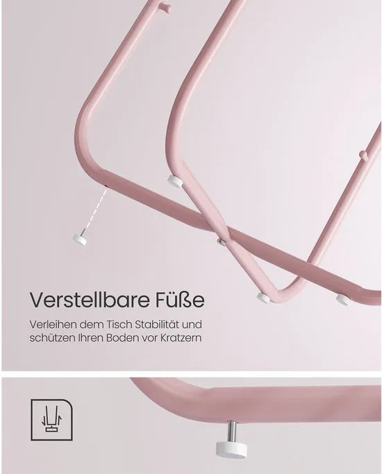 Furnstar Ronde Bijzettafel met Stoffen Opbergmand - Moderne Salontafel - Nachtkastje voor Woonkamer en Slaapkamer - Roze- Wit