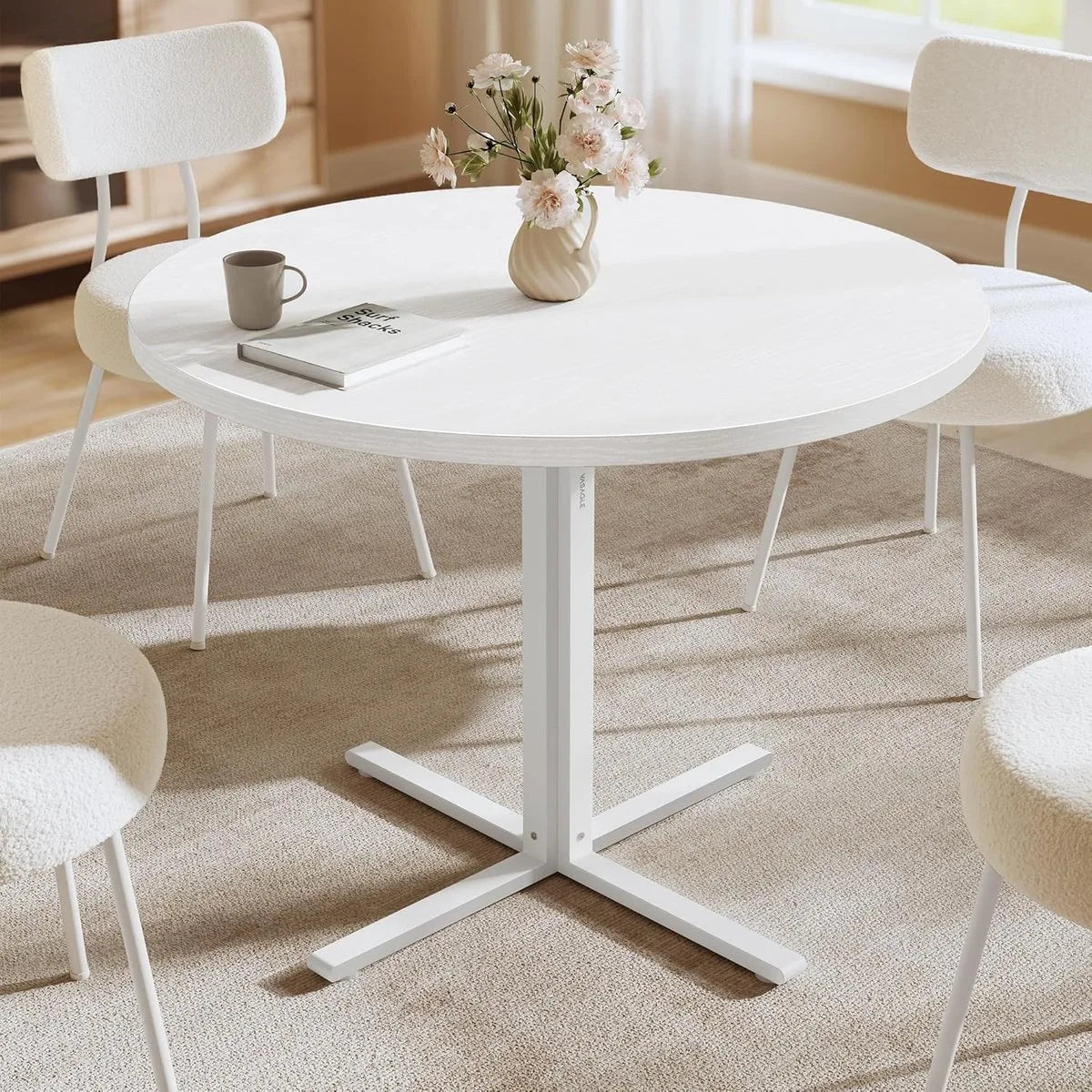 Furnstar Ronde Eettafel 80 cm – Eetkamertafel voor 2-4 Personen – Landelijke Stijl – Waterbestendig & Krasvast – Wit