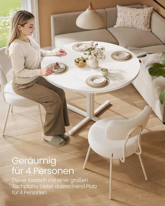 Furnstar Ronde Eettafel 80 cm – Eetkamertafel voor 2-4 Personen – Landelijke Stijl – Waterbestendig & Krasvast – Wit