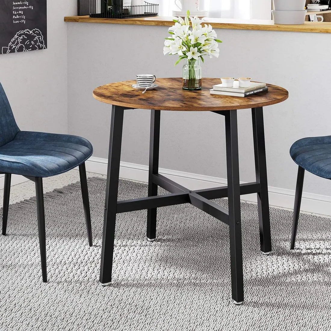 Furnstar Ronde Eettafel Industrieel – Keukentafel voor Woonkamer of Kantoor – Ø 80 cm – Rustiek Bruin/Zwart