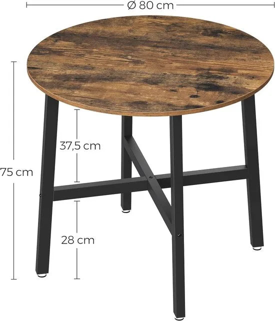 Furnstar Ronde Eettafel Industrieel – Keukentafel voor Woonkamer of Kantoor – Ø 80 cm – Rustiek Bruin/Zwart