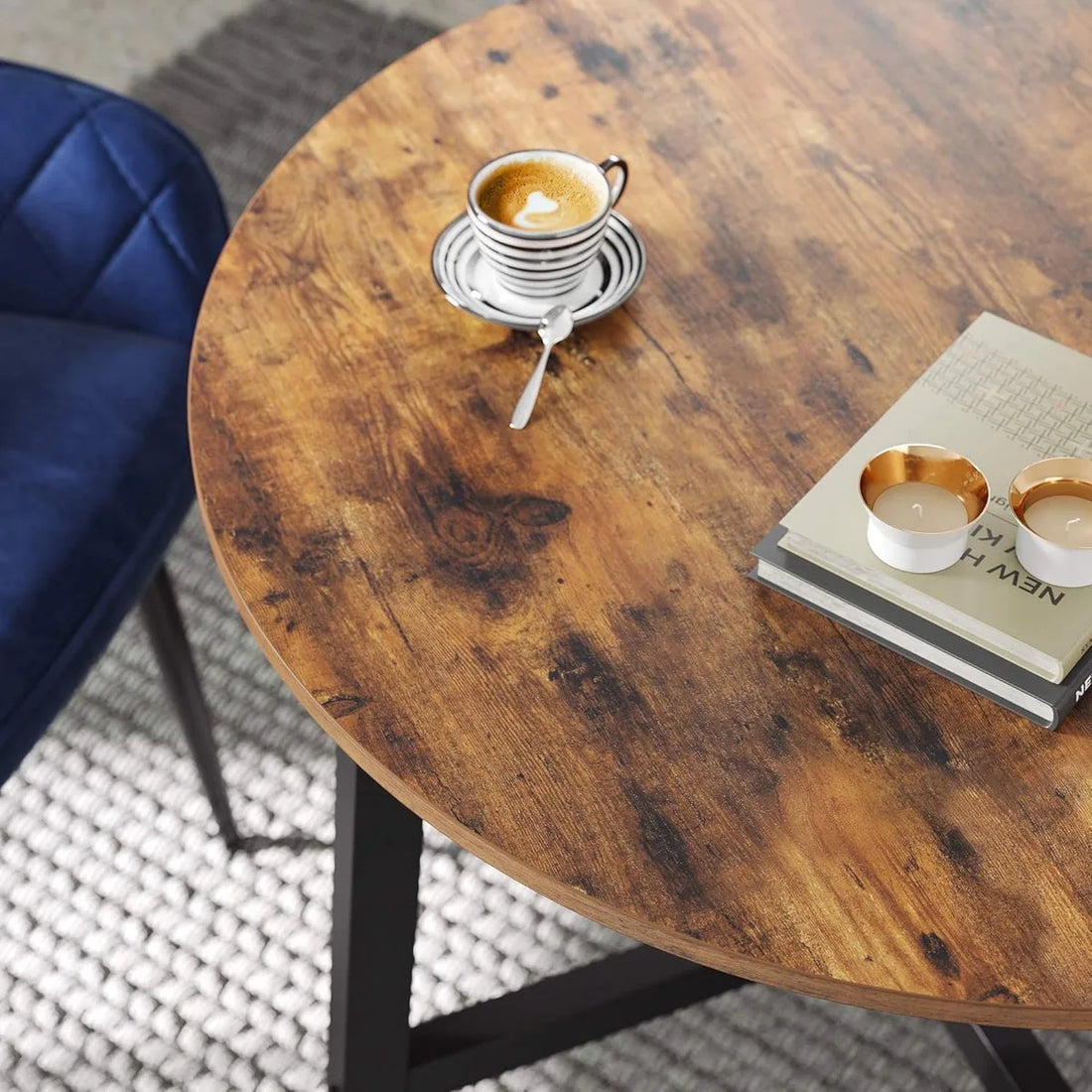 Furnstar Ronde Eettafel Industrieel – Keukentafel voor Woonkamer of Kantoor – Ø 80 cm – Rustiek Bruin/Zwart