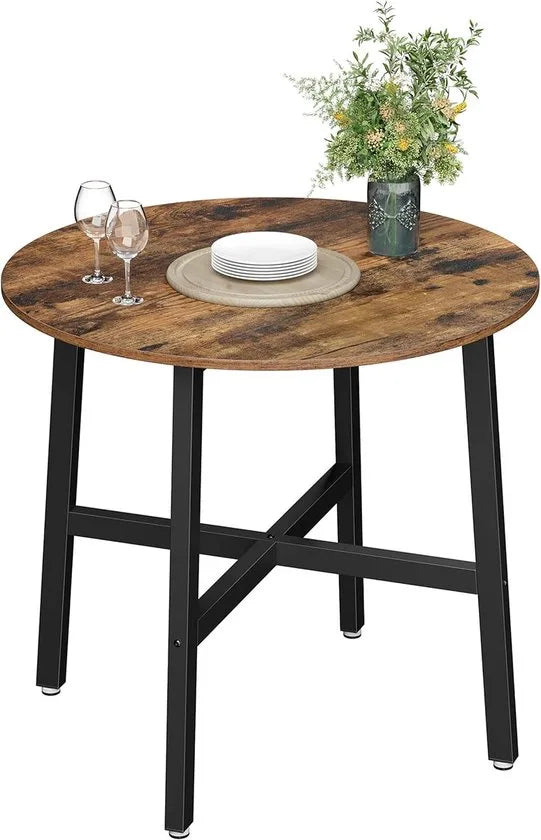 Furnstar Ronde Eettafel Industrieel – Keukentafel voor Woonkamer of Kantoor – Ø 80 cm – Rustiek Bruin/Zwart