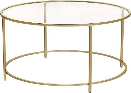 FurnStar Ronde Salontafel – Gehard Glas – Modern Design- Bijzettafel - 84x84x45.5cm – Goud