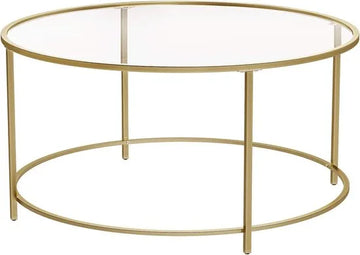 FurnStar Ronde Salontafel – Gehard Glas – Modern Design- Bijzettafel - 84x84x45.5cm – Goud