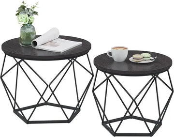 Furnstar Ronde Salontafels Set van 2 – Bijzettafels – Modern Design – Afneembaar Tafelblad – Stalen Frame – Zwart