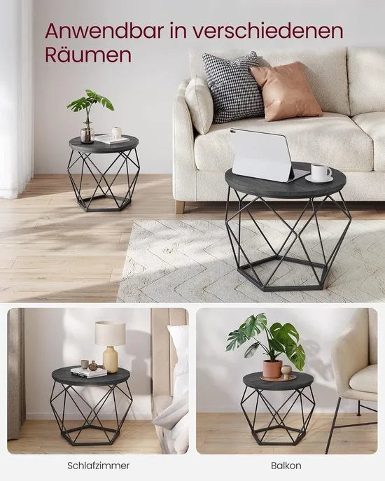 Furnstar Ronde Salontafels Set van 2 – Bijzettafels – Modern Design – Afneembaar Tafelblad – Stalen Frame – Zwart