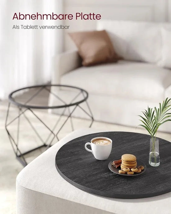 Furnstar Ronde Salontafels Set van 2 – Bijzettafels – Modern Design – Afneembaar Tafelblad – Stalen Frame – Zwart