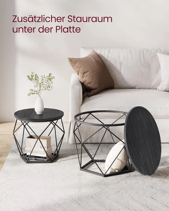 Furnstar Ronde Salontafels Set van 2 – Bijzettafels – Modern Design – Afneembaar Tafelblad – Stalen Frame – Zwart