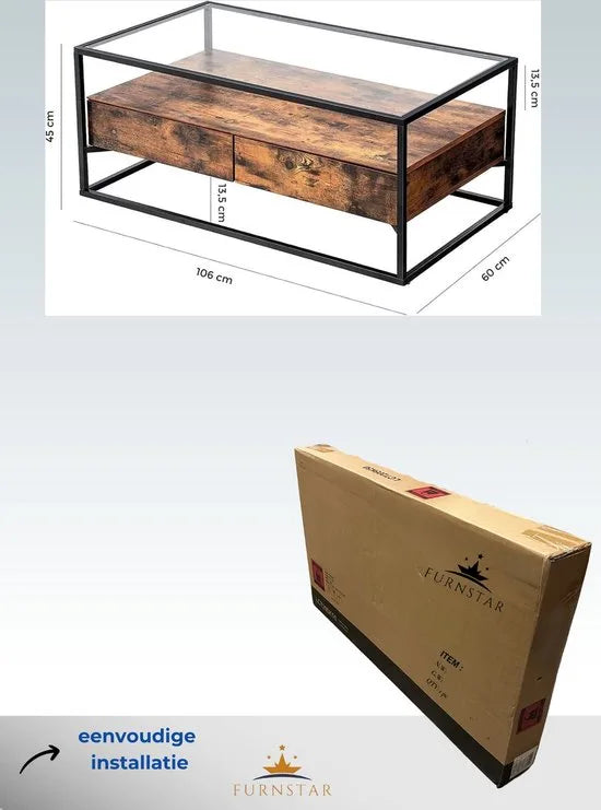 FurnStar - salontafel - Bijzettafel - 106x57x45cm – Bruin