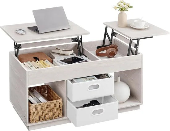 FurnStar – Salontafel – In hoogte verstelbaar – 2 laden & verborgen vakken – Moderne koffietafel – 50 x 100 x 48/62,3 cm – Havermoutbeige