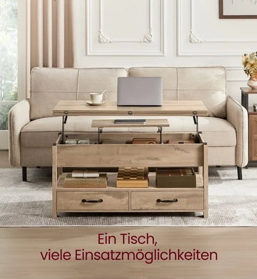 FurnStar - Salontafel - In Hoogte Verstelbare Woonkamertafel - Koffietafel - Open En Verborgen Opbergruimte - 50 X 100 X (49-64) Cm - Camel Bruin