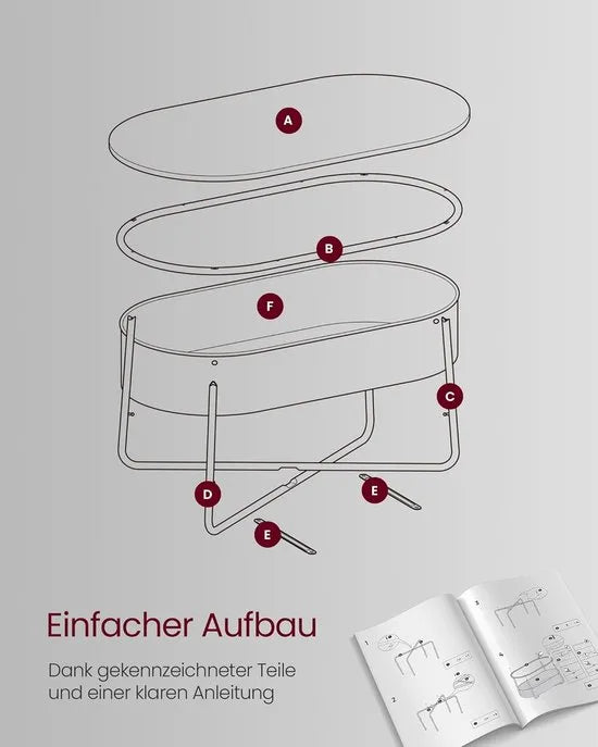 Furnstar - Salontafel ovaal - Tafel met opbergruimte - Bijzettafel - Woonkamertafel met mand van stof - Modern design - Metalen frame - Inktzwart Leigrijs