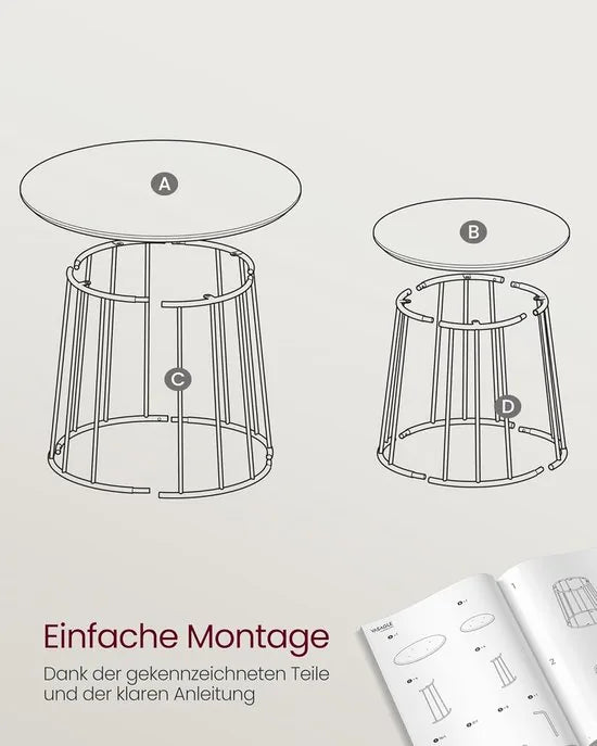 Furnstar Salontafel - Set van 2 - Ronde Bijzettafels - Modern Design - Stalen Frame - Vintage Bruin - Voor Woonkamer en Slaapkamer - LCT045K01 – Walnootkleur