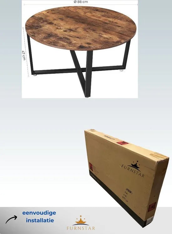 FurnStar - Salontafel - Ronde tafel - Hout - Bruin - 88x88x47