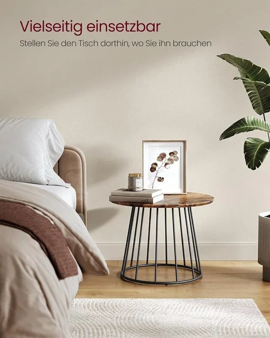 Furnstar Salontafel - Set van 2 - Ronde Bijzettafels - Modern Design - Stalen Frame - Vintage Bruin - Voor Woonkamer en Slaapkamer - LCT045K01