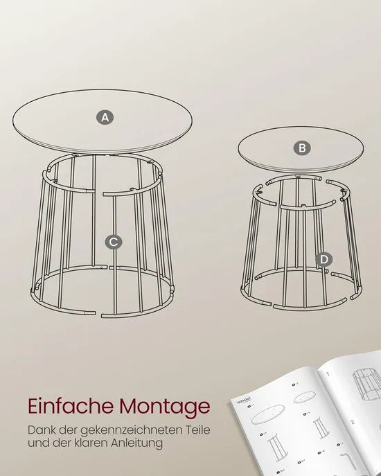 Furnstar Salontafel - Set van 2 - Ronde Bijzettafels - Modern Design - Stalen Frame - Vintage Bruin - Voor Woonkamer en Slaapkamer - LCT045K01