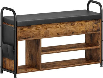 FurnStar - Schoenbank met zitvlak - Schoenenrek - Zitbank met opbergruimte onder het deksel - PU-organizer - Handgrepen - Voor hal - Woonkamer - Slaapkamer - 30 x 100,6 x 62,5 cm - Vintage bruin-Inktzwart