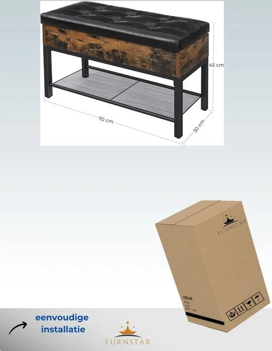 FurnStar schoenbank - Schoenenrek - Opbergruimte onder de zitting - Schoenenkast - 150 kg draagvermogen - ‎70 x 30 x 45 cm