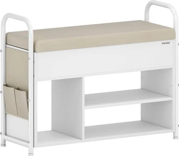 FurnStar - Schoenenbank met zitvlak - Schoenenrek - Zitbank met opbergruimte onder het deksel - PU-organizer - Handgrepen - Voor hal - Woonkamer -Slaapkamer - Wolkenwit + Cappuccinobeige