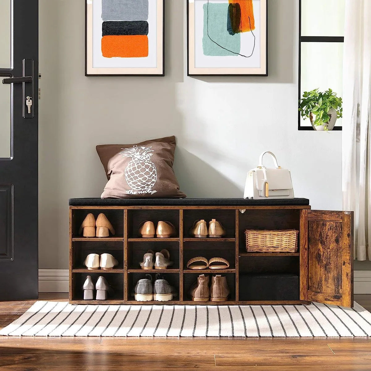 FurnStar schoenenbank - Opbergbank - 110x30x48cm - Bruin