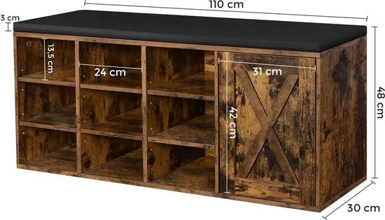 FurnStar schoenenbank - Opbergbank - 110x30x48cm - Bruin
