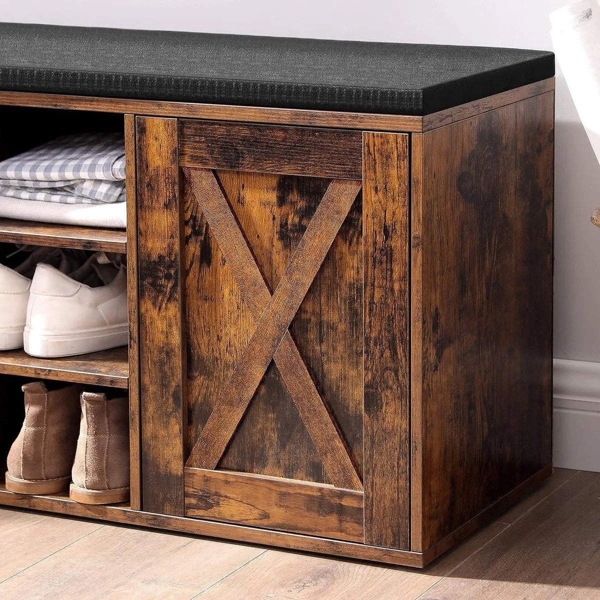 FurnStar schoenenbank - Opbergbank - 110x30x48cm - Bruin
