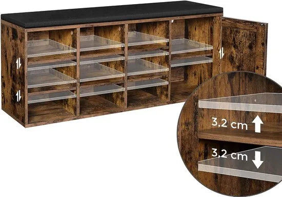 FurnStar schoenenbank - Opbergbank - 110x30x48cm - Bruin
