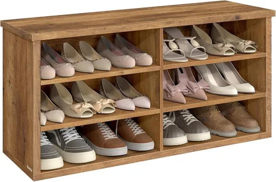 Furnstar Schoenenbank – Opbergbank met 6 Vakken – Verstelbare Planken – Voor Hal & Woonkamer – 29,5 x 100 x 50 cm – Honingbruin