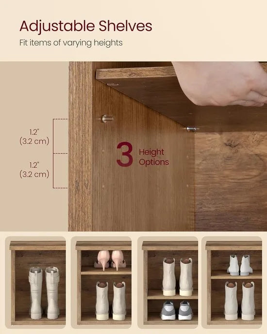 Furnstar Schoenenbank – Opbergbank met 6 Vakken – Verstelbare Planken – Voor Hal & Woonkamer – 29,5 x 100 x 50 cm – Honingbruin