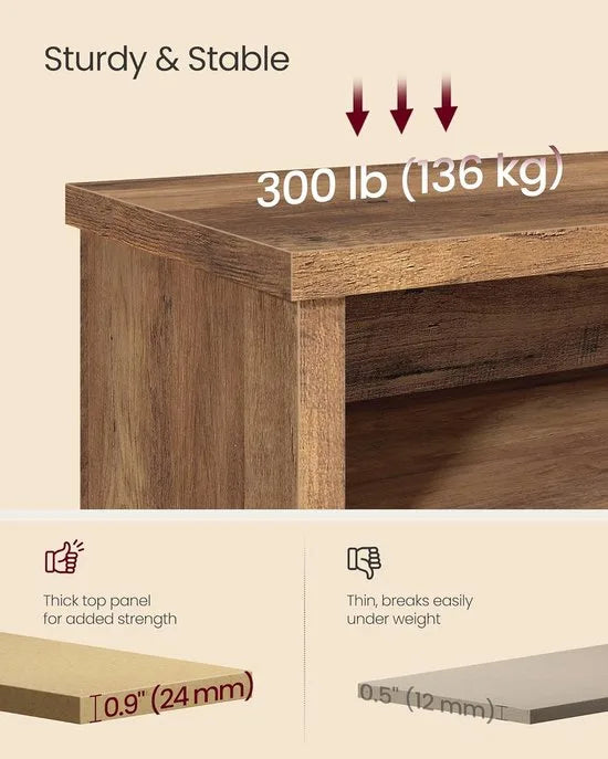 Furnstar Schoenenbank – Opbergbank met 6 Vakken – Verstelbare Planken – Voor Hal & Woonkamer – 29,5 x 100 x 50 cm – Honingbruin