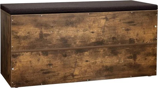 Furnstar Schoenenbank – Opbergbank met Gevoerde Zitting – Entreebank met 10 Vakken – 30 x 104 x 48 cm – Rustiek Bruin & Kastanjebruin