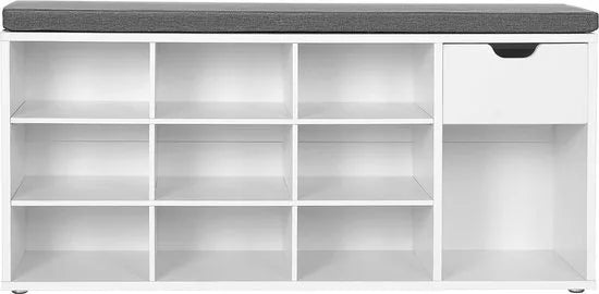 FurnStar - Schoenenbank - Schoenenrek met lade en open vakken - Bank - Gestoffeerde zitting -Gang - Slaapkamer en entree - 104 x 30 x 48 cm - Wit