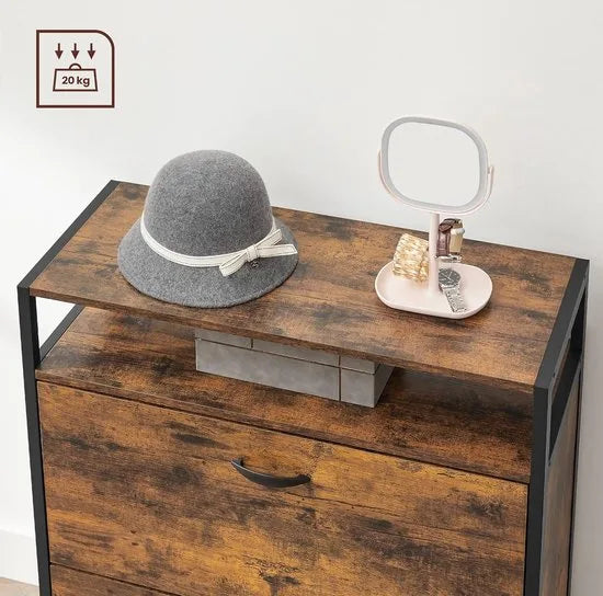 FurnStar - Schoenenbank - Schoenenrek - Schoenenrek Metaal Hout - Schoenenrek Zwart - 30D x 80B x 95H centimeter - Vintage Bruin Zwart