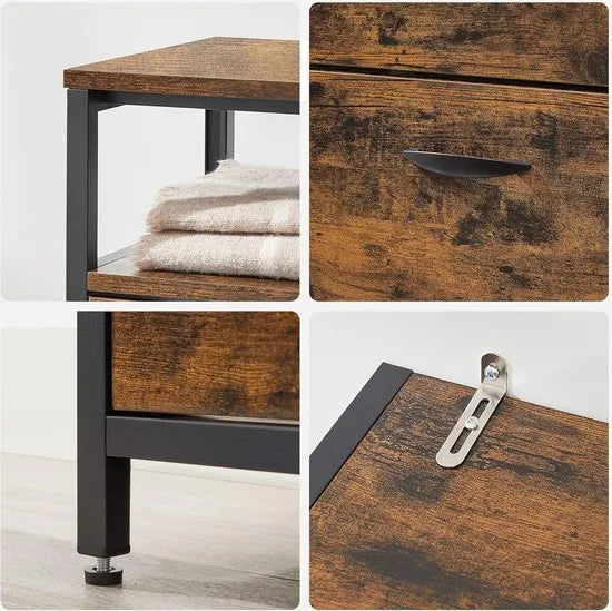 FurnStar - Schoenenbank - Schoenenrek - Schoenenrek Metaal Hout - Schoenenrek Zwart - 30D x 80B x 95H centimeter - Vintage Bruin Zwart