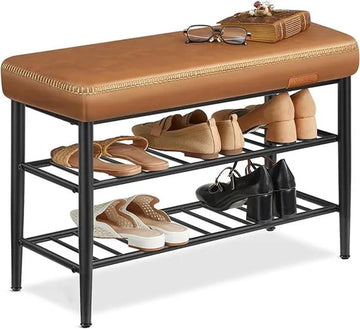 FurnStar Schoenenbank – Zitkist en Zitbank – Entreebank met Opbergruimte – Kunstleer met Stiksels – Jaren ’60 Moderne Stijl – Tot 135 kg – 30 x 80 x 50 cm – Bruin