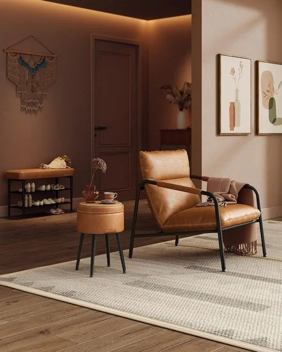 FurnStar Schoenenbank – Zitkist en Zitbank – Entreebank met Opbergruimte – Kunstleer met Stiksels – Jaren ’60 Moderne Stijl – Tot 135 kg – 30 x 80 x 50 cm – Bruin