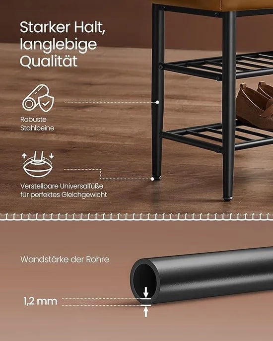 FurnStar Schoenenbank – Zitkist en Zitbank – Entreebank met Opbergruimte – Kunstleer met Stiksels – Jaren ’60 Moderne Stijl – Tot 135 kg – 30 x 100 x 50 cm – Bruin