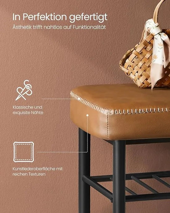 FurnStar Schoenenbank – Zitkist en Zitbank – Entreebank met Opbergruimte – Kunstleer met Stiksels – Jaren ’60 Moderne Stijl – Tot 135 kg – 30 x 80 x 50 cm – Bruin – 30 x 100 x 50cm
