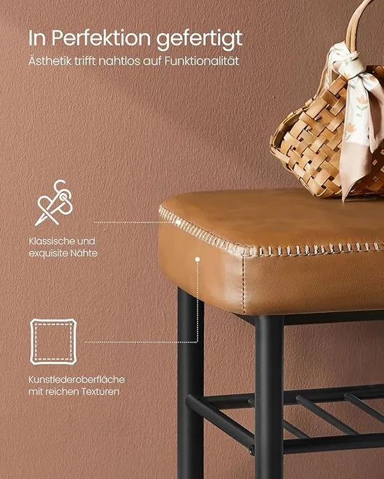 FurnStar Schoenenbank – Zitkist en Zitbank – Entreebank met Opbergruimte – Kunstleer met Stiksels – Jaren ’60 Moderne Stijl – Tot 135 kg – 30 x 80 x 50 cm – Bruin
