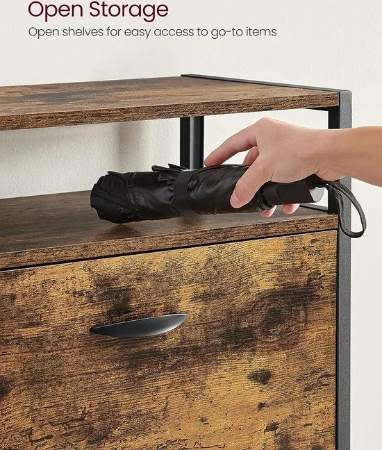 FurnStar - Schoenenkast - Hoge schoenenkast met 3 draaideuren - Open plank - Binnenverdeler - Gang - Voor 12-18 paar schoenen - Ruimtebesparend - 60 x 30 x 130 cm - Rustiek bruin en Zwart