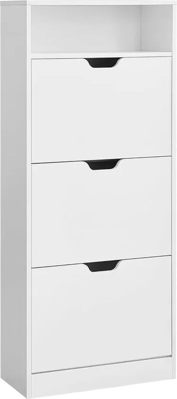 FurnStar - Schoenenkast Met 3 Kleppen - Schoenenrek - Open Vak - Verstelbare Scheidingswand - Voor 14-18 Paar Schoenen - Voor De Hal - 24 X 60 X 139 cm - Wolkenwit