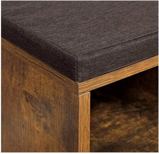FurnStar - Schoenenkast - Schoenenbank - Schoenenrek - Opbergkast met 10 vakken - Met kussen - Voor entree - 104 x 30 x 48 cm - Lichtbruin – Bruin - zwart