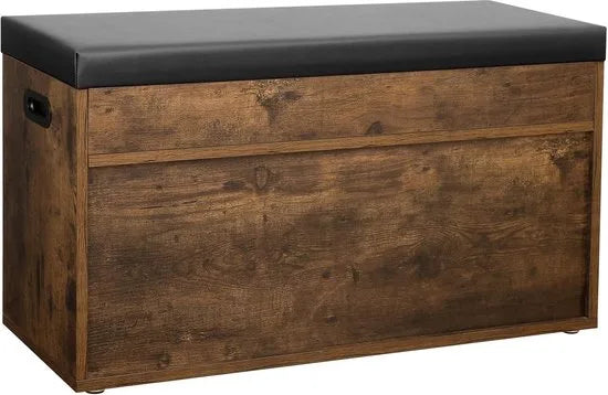 FurnStar - Schoenenkast - Schoenenbank - Schoenenrek - Opbergkast met vakken - Met kussen - Voor entree - 80x44x30 cm - Bruin - Zwart