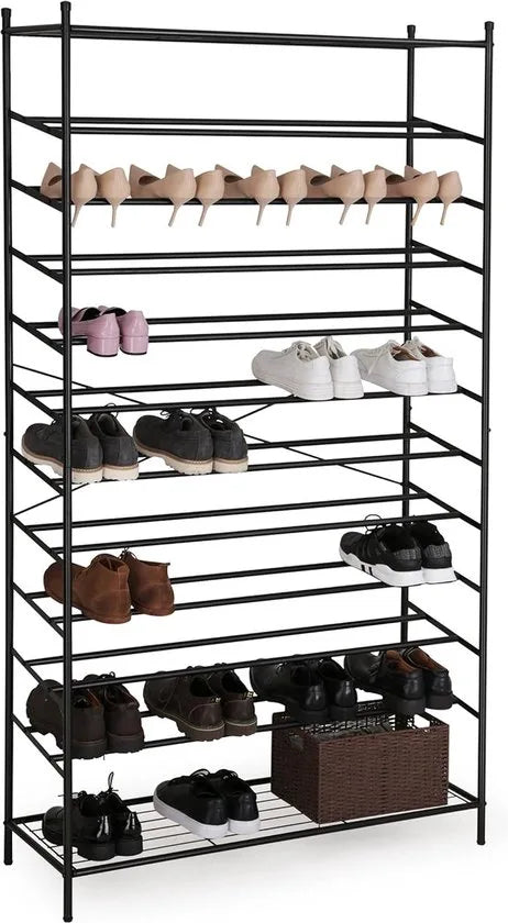 FurnStar Schoenenrek - 12 Lagen - 48 tot 70 Paar Schoenen -XL Schoenenrek - Metaal - 105 x 192 x 37 cm - Zwart