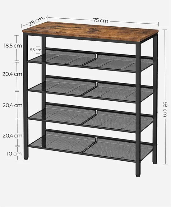 FurnStar - schoenenrek - 4 Planken - 93×75×30cm - Bruin